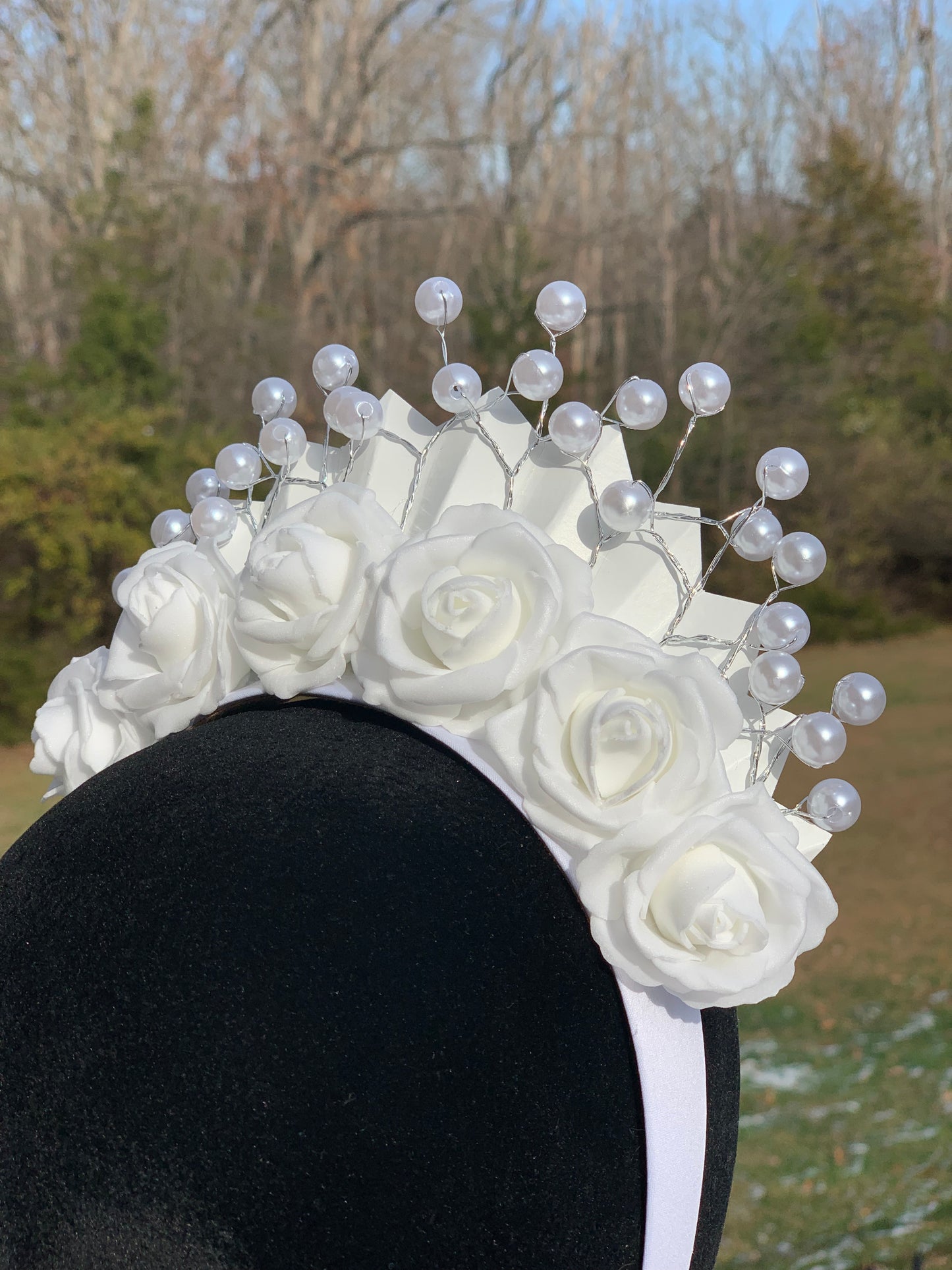 White Rose Crown w/Pearl Accents