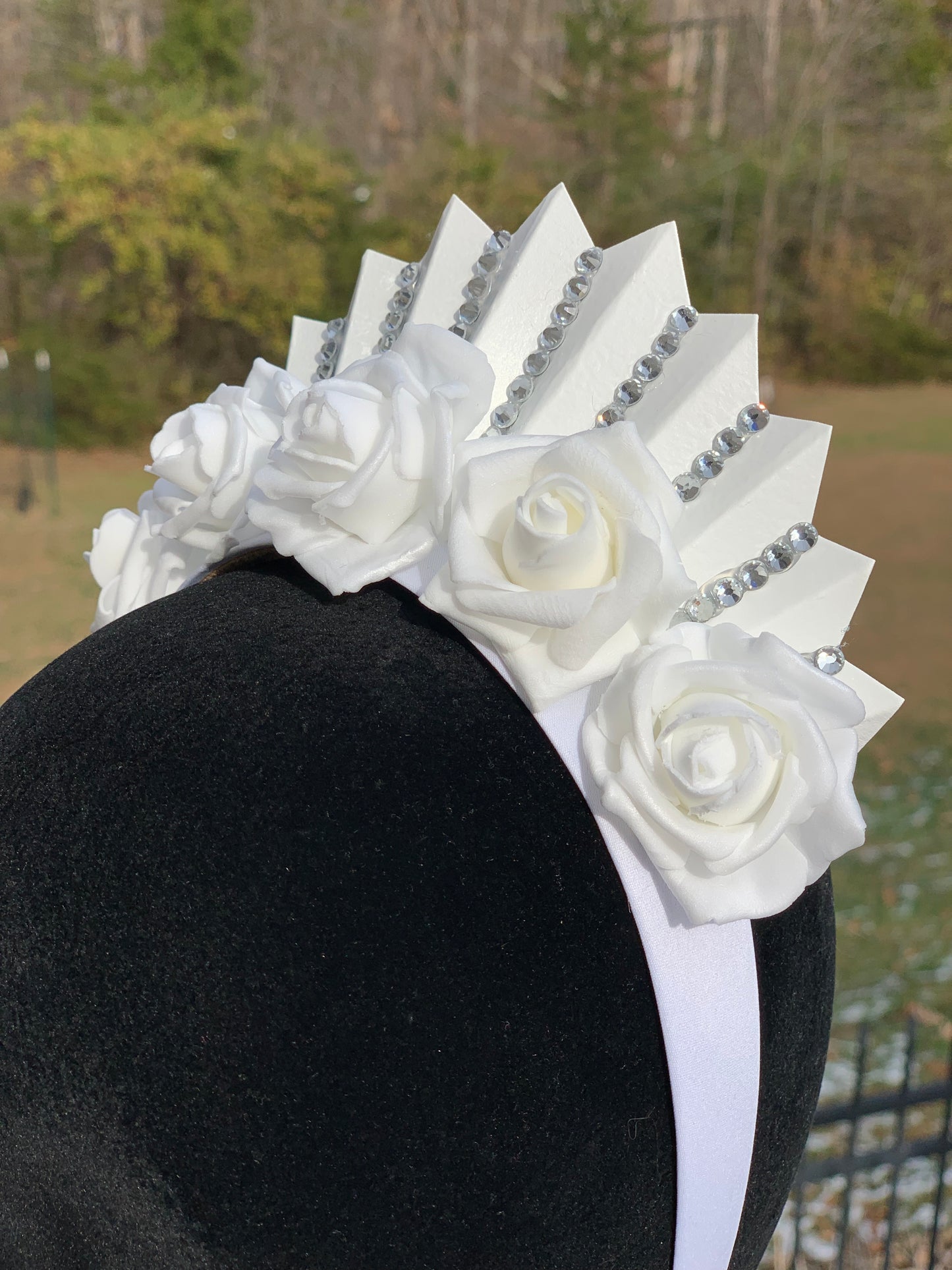 White Rose Crown with Large Rhinestones