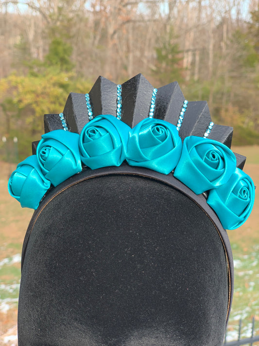 Turquoise Rosette Crown w/Rhinestones