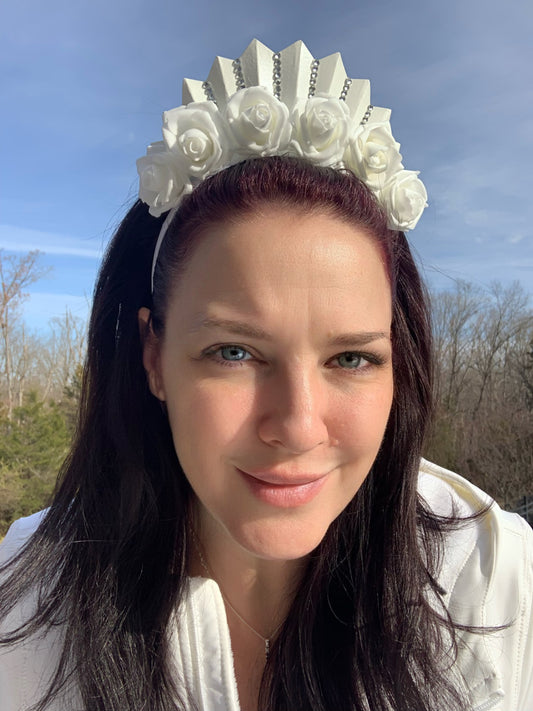 White Rose Crown with Small Rhinestones