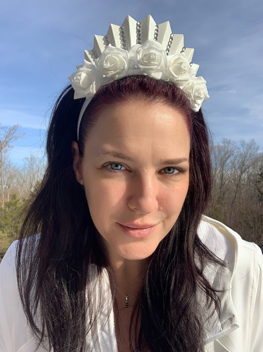 White Rose Crown with Large Rhinestones