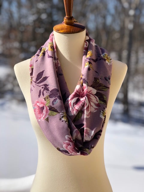 Teen/Adult Lilac Floral French Terry Infinity Scarf - Only ONE Available