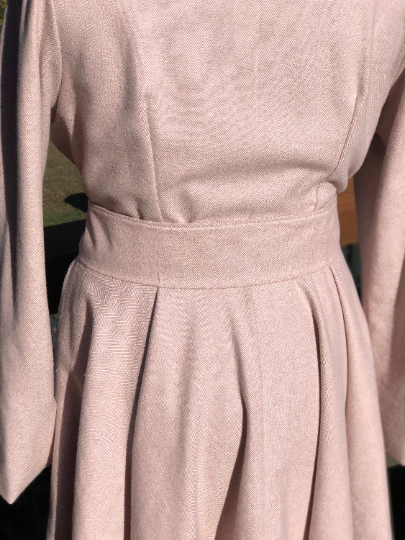 Blush Herringbone Button-up Coat fully lined in white silky Chiffon, with Pockets - Only ONE Available - Size XL
