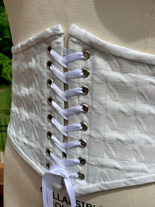 White and Silver Houndstooth Corset Waist Belt
