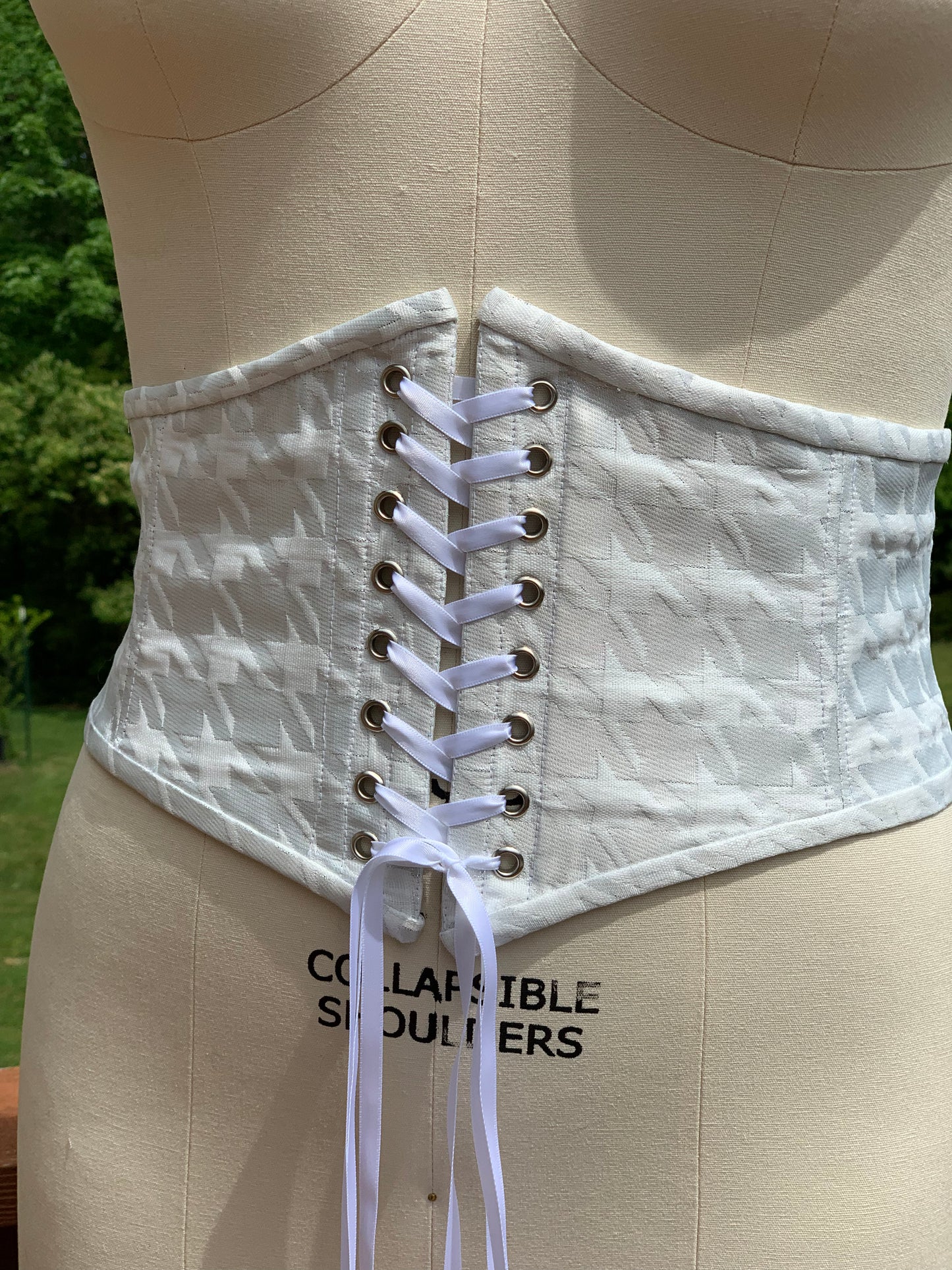 White and Silver Houndstooth Corset Waist Belt