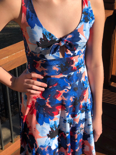Navy and Coral Floral Spring/Summer Dress, Sizes XXS to 2X
