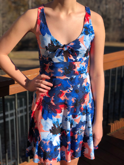 Navy and Coral Floral Spring/Summer Dress, Sizes XXS to 2X