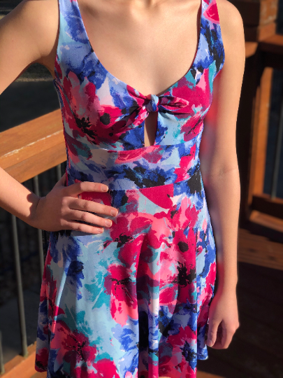 Vibrant Pink and Blue Floral Spring/Summer Dress, Sizes XXS to 2X