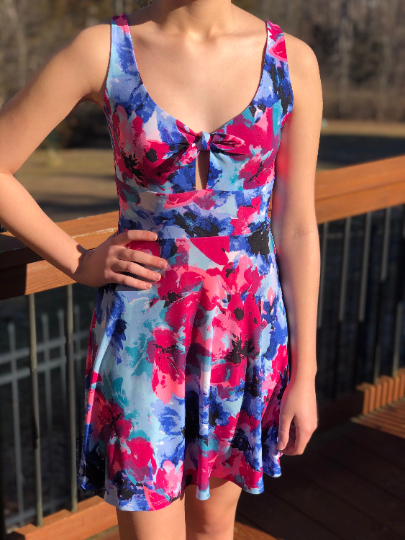 Vibrant Pink and Blue Floral Spring/Summer Dress, Sizes XXS to 2X