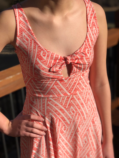 Ivory and Orange Geometric Spring/Summer Dress, Sizes XXS to 2X