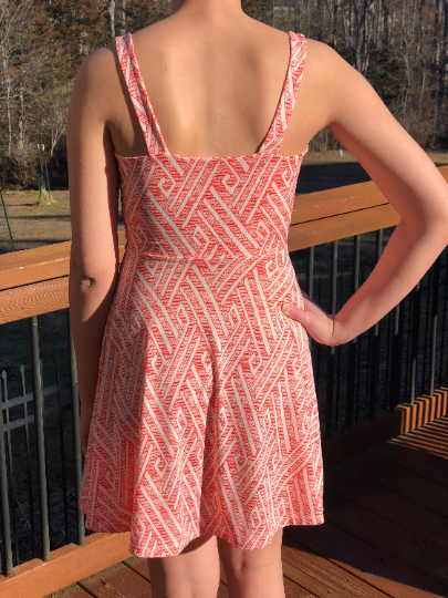 Ivory and Orange Geometric Spring/Summer Dress, Sizes XXS to 2X