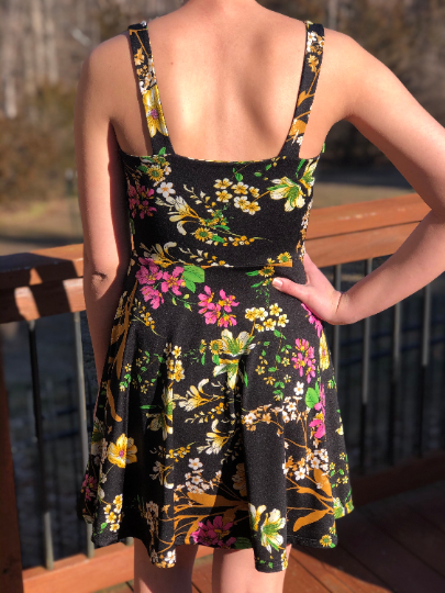 Black Floral Spring/Summer Dress, Sizes XXS to 2X
