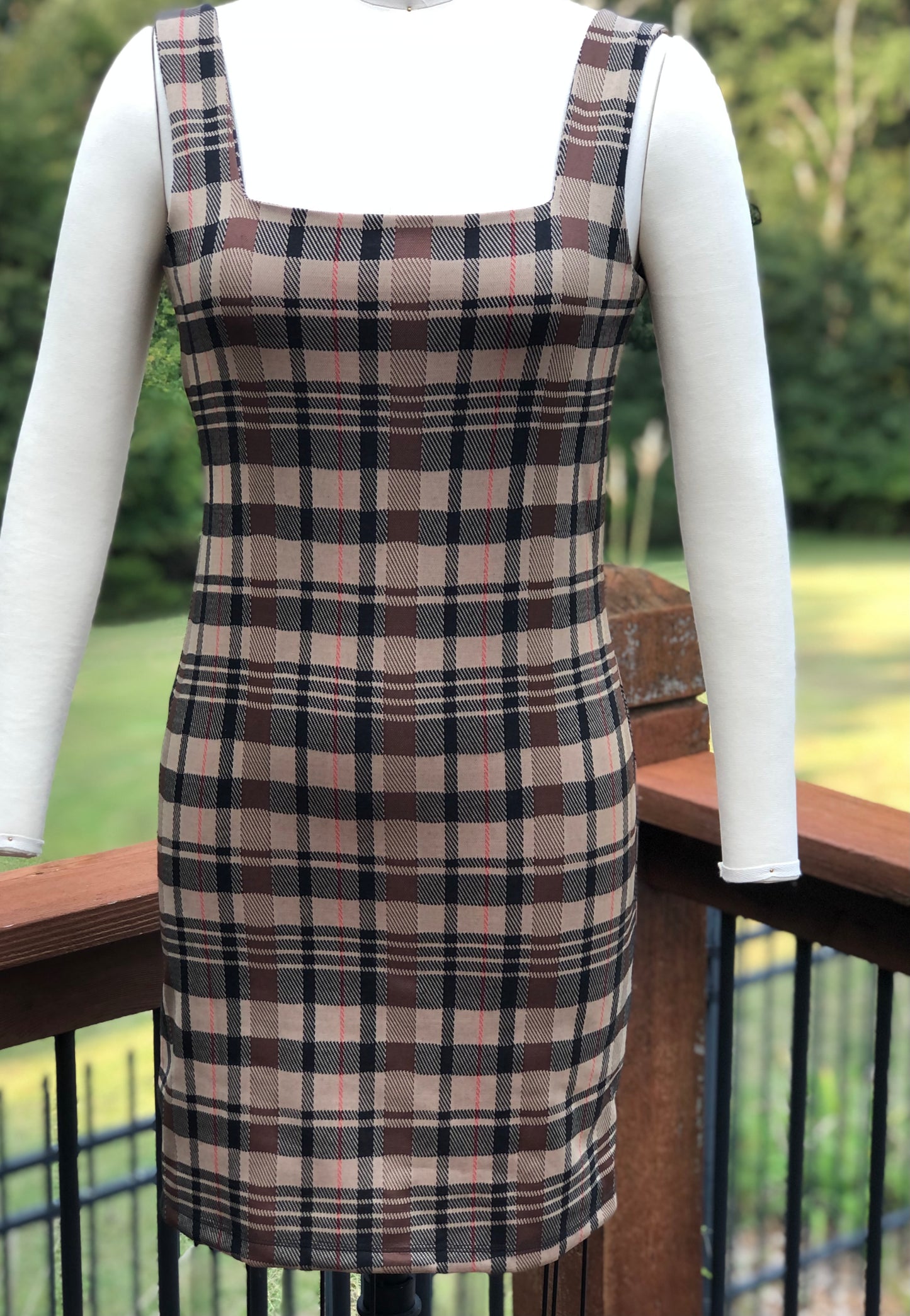 Beige, Brown and Black Plaid Dress - Size 8/10 - Only ONE Available